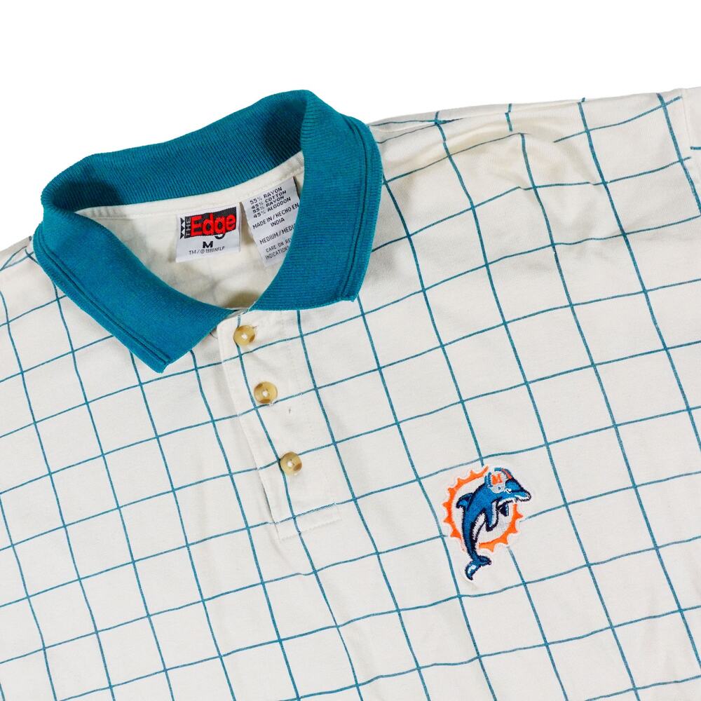 Miami Dolphins Vintage 90s Y2K Check Embroidered Golf Polo Shirt Men's Medium